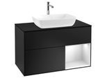 Villeroy und Boch Finion Waschtischunterschrank F782MTPD 100cm, Abdeckplatte black matt, Regale White matt lacquer, Black matt lacquer