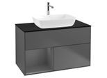 Villeroy und Boch Finion Waschtischunterschrank G772GKGK 100cm, Abdeckplatte black matt, Emotion, Regale Anthracite matt lacquer, Anthracite matt