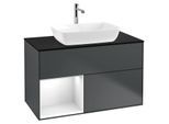 Villeroy und Boch Finion Waschtischunterschrank G772GFHG 100cm, Abdeckplatte black matt, Emotion, Regale Glossy white lacquer, Midnight Blue Matt Lacquer