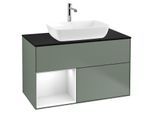 Villeroy und Boch Finion Waschtischunterschrank G772GFGM 100cm, Abdeckplatte black matt, Emotion, Regale Glossy white lacquer, Olive Matt Lacquer