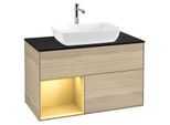 Villeroy und Boch Finion Waschtischunterschrank G772HFPC 100cm, Abdeckplatte black matt, Emotion, Regale Gold matt lacquer, Oak Veneer