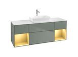 Villeroy und Boch Finion Waschtischunterschrank F861HFGM 160cm, Abdeckplatte white matt, Regale Gold matt lacquer, Olive Matt Lacquer