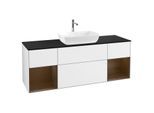 Villeroy und Boch Finion Waschtischunterschrank G862GNGF 160cm, Abdeckplatte black matt, Emotion, Regale Walnut Veneer, Glossy white lacquer