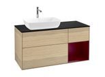 Villeroy und Boch Finion Waschtischunterschrank F812HBPC 120cm, Abdeckplatte black matt, Regale Peony matt lacquer, Oak Veneer