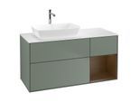 Villeroy und Boch Finion Waschtischunterschrank G811GNGM 120cm, Abdeckplatte white matt, Emotion, Regale Walnut Veneer, Olive Matt Lacquer