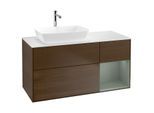 Villeroy und Boch Finion Waschtischunterschrank G811GMGN 120cm, Abdeckplatte white matt, Emotion, Regale Olive matt lacquer, Walnut veneer