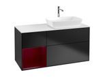 Villeroy und Boch Finion Waschtischunterschrank F801HBPD 120cm, Abdeckplatte white matt, Regale Peony matt lacquer, Black matt lacquer