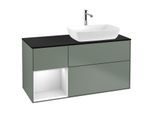 Villeroy und Boch Finion Waschtischunterschrank G802MTGM 120cm, Abdeckplatte black matt, Emotion, Regale White matt lacquer, Olive Matt Lacquer