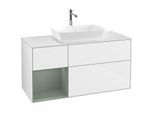 Villeroy und Boch Finion Waschtischunterschrank F821GMGF 120cm, Abdeckplatte white matt, Regale Olive matt lacquer, Glossy white lacquer