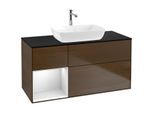 Villeroy und Boch Finion Waschtischunterschrank F822MTGN 120cm, Abdeckplatte black matt, Regale White matt lacquer, Walnut veneer