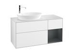 Villeroy und Boch Finion Waschtischunterschrank F931HGGF 120cm, Abdeckplatte white matt, Regale Midnight matt lacquer, Glossy white lacquer