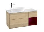 Villeroy und Boch Finion Waschtischunterschrank F931HBPC 120cm, Abdeckplatte white matt, Regale Peony matt lacquer, Oak Veneer