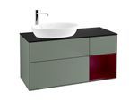 Villeroy und Boch Finion Waschtischunterschrank F932HBGM 120cm, Abdeckplatte black matt, Regale Peony matt lacquer, Olive Matt Lacquer