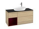 Villeroy und Boch Finion Waschtischunterschrank F942HBPC 120cm, Abdeckplatte black matt, Regale Peony matt lacquer, Oak Veneer