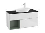 Villeroy und Boch Finion Waschtischunterschrank F942GMMT 120cm, Abdeckplatte black matt, Regale Olive matt lacquer, White matt lacquer