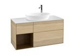 Villeroy und Boch Finion Waschtischunterschrank F941GNPC 120cm, Abdeckplatte white matt, Regale Walnut Veneer, Oak Veneer