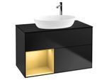 Villeroy und Boch Finion Waschtischunterschrank F892HFPD 100cm, Abdeckplatte black matt, Regale Gold matt lacquer, Black matt lacquer