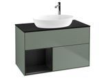 Villeroy und Boch Finion Waschtischunterschrank F892PDGM 100cm, Abdeckplatte black matt, Regale Black matt lacquer, Olive Matt Lacquer