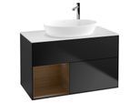 Villeroy und Boch Finion Waschtischunterschrank F891GNPD 100cm, Abdeckplatte white matt, Regale Walnut Veneer, Black matt lacquer