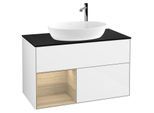 Villeroy und Boch Finion Waschtischunterschrank G892PCGF 100cm, Abdeckplatte black matt, Emotion, Regale Oak Veneer, Glossy white lacquer
