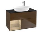Villeroy und Boch Finion Waschtischunterschrank G892PCGN 100cm, Abdeckplatte black matt, Emotion, Regale Oak Veneer, Walnut veneer