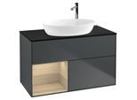 Villeroy und Boch Finion Waschtischunterschrank G892PCHG 100cm, Abdeckplatte black matt, Emotion, Regale Oak Veneer, Midnight Blue Matt Lacquer
