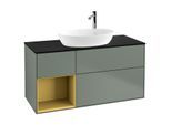 Villeroy und Boch Finion Waschtischunterschrank G942HFGM 120cm, Abdeckplatte black matt, Emotion, Regale Gold matt lacquer, Olive Matt Lacquer