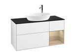 Villeroy und Boch Finion Waschtischunterschrank G952PCGF 120cm, Abdeckplatte black matt, Emotion, Regale Oak Veneer, Glossy white lacquer