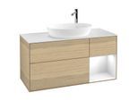 Villeroy und Boch Finion Waschtischunterschrank G951GFPC 120cm, Abdeckplatte white matt, Emotion, Regale Glossy white lacquer, Oak Veneer