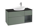 Villeroy und Boch Finion Waschtischunterschrank F952HGGM 120cm, Abdeckplatte black matt, Regale Midnight matt lacquer, Olive Matt Lacquer