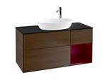 Villeroy und Boch Finion Waschtischunterschrank F952HBGN 120cm, Abdeckplatte black matt, Regale Peony matt lacquer, Walnut veneer