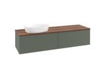 Villeroy und Boch Antao Waschtisch-Unterschrank L37112HL mit Beleuchtung mit Struktur, 160x36x50cm, Waschbeckenplattenfarbe warm walnut, leaf green matt lacquer