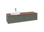 Villeroy und Boch Antao Waschtisch-Unterschrank L37052HL mit Beleuchtung, 160x36x50cm, Hahnlochbohrung, Waschbeckenplattenfarbe warm walnut, leaf green matt lacquer