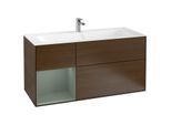 Villeroy und Boch Finion Waschtischunterschrank F060GMGN 119,6x59,1cm, Regal links Olive Matt Lacquer, Walnut veneer