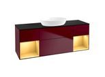 Villeroy und Boch Finion Waschtischunterschrank FD02HFHB 120cm, Abdeckplatte black matt, Regale Gold matt lacquer, Peony Matt