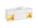 Villeroy und Boch Finion Waschtischunterschrank FD01HFGF 120cm, Abdeckplatte white matt, Regale Gold matt lacquer, Glossy white lacquer