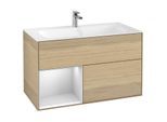 Villeroy und Boch Finion Waschtischunterschrank G030MTPC 99,6x59,1cm, Wandbeleuchtung, Regal links White matt lacquer, Oak Veneer