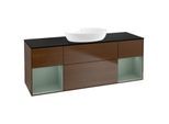 Villeroy und Boch Finion Waschtischunterschrank GD02GMGN 120cm, Abdeckplatte black matt, Emotion, Regale Olive matt lacquer, Walnut veneer