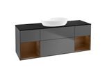 Villeroy und Boch Finion Waschtischunterschrank GD02GNGK 120cm, Abdeckplatte black matt, Emotion, Regale Walnut Veneer, Anthracite matt