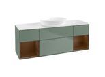 Villeroy und Boch Finion Waschtischunterschrank GD01GNGM 120cm, Abdeckplatte white matt, Emotion, Regale Walnut Veneer, Olive Matt Lacquer
