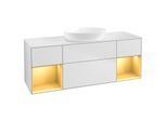 Villeroy und Boch Finion Waschtischunterschrank GD01HFMT 120cm, Abdeckplatte white matt, Emotion, Regale Gold matt lacquer, White matt lacquer