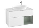 Villeroy und Boch Finion Waschtischunterschrank G901GMGF 100cm, Abdeckplatte white matt, Emotion, Regale Olive matt lacquer, Glossy white lacquer