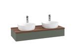 Villeroy und Boch Antao Waschtisch-Unterschrank L13152HL mit Beleuchtung mit Struktur, 120x19x50cm, Hahnloch, Waschbeckenplattenfarbe warm walnut, leaf green matt lacquer