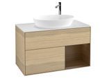 Villeroy und Boch Finion Waschtischunterschrank G901GNPC 100cm, Abdeckplatte white matt, Emotion, Regale Walnut Veneer, Oak Veneer