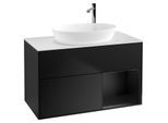 Villeroy und Boch Finion Waschtischunterschrank G901PDPD 100cm, Abdeckplatte white matt, Emotion, Regale Black matt lacquer, Black matt lacquer