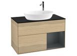 Villeroy und Boch Finion Waschtischunterschrank F902HGPC 100cm, Abdeckplatte black matt, Regale Midnight matt lacquer, Oak Veneer