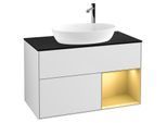 Villeroy und Boch Finion Waschtischunterschrank F902HFMT 100cm, Abdeckplatte black matt, Regale Gold matt lacquer, White matt lacquer