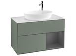 Villeroy und Boch Finion Waschtischunterschrank F901GKGM 100cm, Abdeckplatte white matt, Regale Anthracite matt lacquer, Olive Matt Lacquer