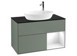 Villeroy und Boch Finion Waschtischunterschrank G902GFGM 100cm, Abdeckplatte black matt, Emotion, Regale Glossy white lacquer, Olive Matt Lacquer