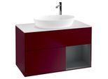 Villeroy und Boch Finion Waschtischunterschrank F901HGHB 100cm, Abdeckplatte white matt, Regale Midnight matt lacquer, Peony Matt